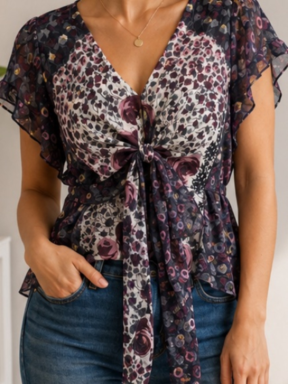 Reitman’s Floral Tie-Front Women’s Blouse